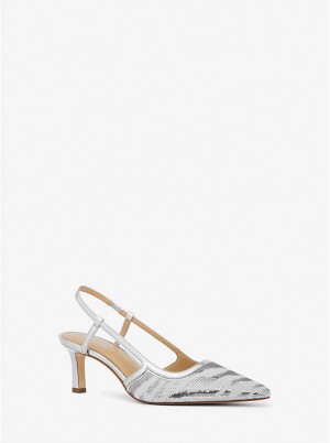 Michael Kors Alora Sequined Zebra Slingback Ženske Stikle OPTIC WHITE/SILVER | HR1732XYV