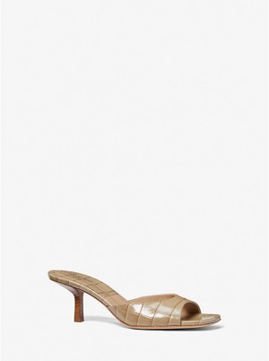 Michael Kors Anita Crocodile Embossed Leather Sandal Ženske Pete SAND | HR1719ILP