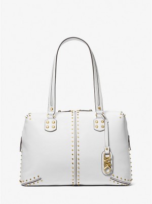 Michael Kors Astor Large Studded Leather Ženske Tote Bijele | HR1240RVJ