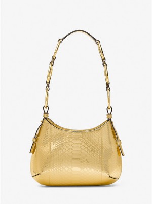 Michael Kors Bardot Mini Metallic Python Embossed Leather Hobo Ženske Torba preko Ramena Zlatne | HR1179DFP