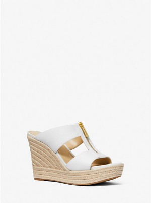 Michael Kors Bradley Linen Blend Canvas Wedge Ženske Sandale Bijele | HR1795XYT