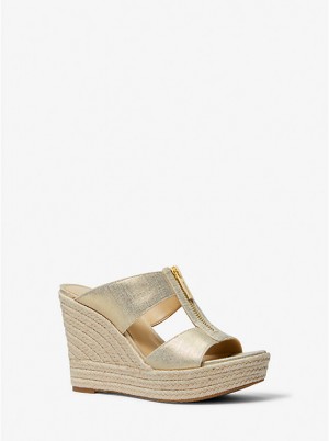 Michael Kors Bradley Metallic Canvas Wedge Ženske Sandale Zlatne | HR1796ZUY