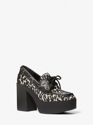 Michael Kors Cameron Leopard Print Calf Hair Platform Loafer Ženske Pete Crne | HR1721PJS