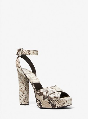 Michael Kors Cannon Python Embossed Leather Platform Ženske Sandale NATURAL | HR1798KOI