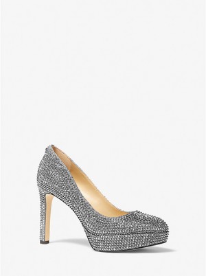 Michael Kors Chantal Embellished Glitter Chain-Mesh Platform Ženske Stikle ANTHRACITE | HR1739NWE