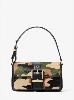 Michael Kors Colby Medium Camouflage Print Calf Hair Ženske Torba preko Ramena Maslinasto Zelene | HR1184ILG