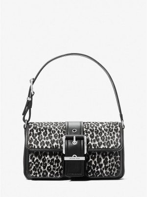 Michael Kors Colby Medium Leopard Print Calf Hair Ženske Torba preko Ramena Crne | HR1189EBZ