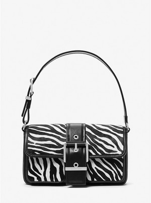 Michael Kors Colby Medium Zebra Print Calf Hair Ženske Torba preko Ramena Crne | HR1192QMV