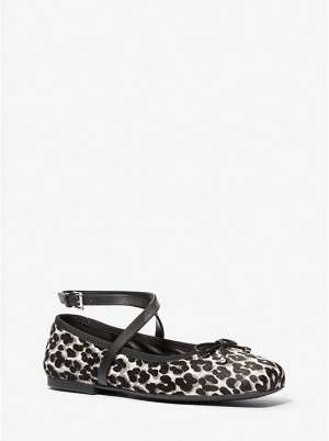 Michael Kors Collette Leopard Print Calf Hair Ballet Ženske Ravne Cipele Crne | HR1685MQE