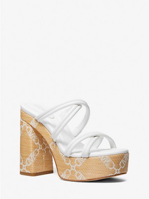 Michael Kors Corrine Empire Logo Jacquard Straw Platform Ženske Sandale NAT/OPTICWHT | HR1841MQB