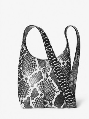 Michael Kors Dede Mini Python Embossed Leather Hobo Ženske Torba preko Ramena BLACK/WHITE | HR1203SGU