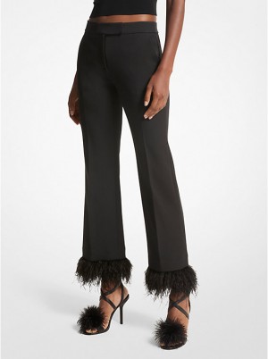 Michael Kors Detachable Feather Trim Stretch Crepe Ženske Hlače Crne | HR1433LIX