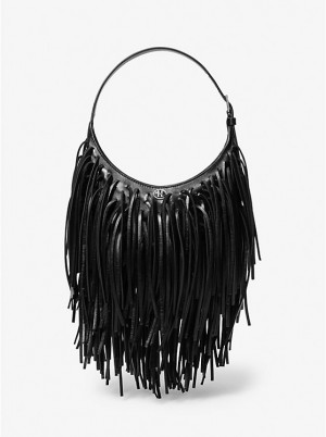 Michael Kors Dyan Small Fringed Leather Ženske Torba preko Ramena Crne | HR1204DFI