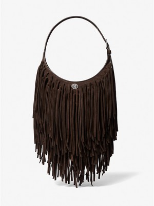 Michael Kors Dyan Small Fringed Suede Ženske Torba preko Ramena Čokoladne | HR1205FDO