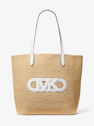 Michael Kors Eliza Extra-Large Empire Logo Straw Ženske Tote NAT/OPTICWHT | HR1246EBV