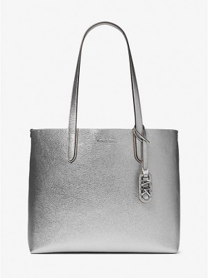 Michael Kors Eliza Extra-Large Metallic Pebbled Leather Reversible Ženske Tote Srebrne | HR1248TCN