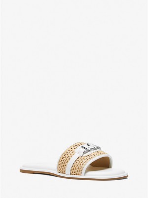 Michael Kors Ember Embellished Straw Slide Ženske Sandale NAT/OPTICWHT | HR1859OKG