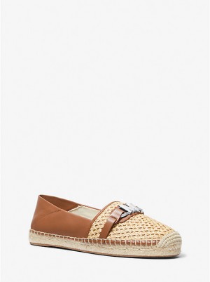 Michael Kors Ember Leather and Straw Espadrille Ženske Ravne Cipele NATURAL/LUGGAGE | HR1689VRU