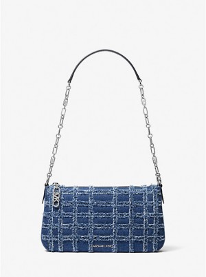 Michael Kors Empire Medium Frayed Denim Chain-Link Pochette Ženske Torba preko Ramena DENIM | HR1210LIF