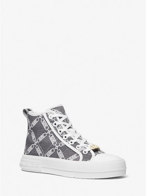 Michael Kors Evy Empire Logo Jacquard High-Top Ženske Tenisice BLACK/WHITE | HR1981PJW