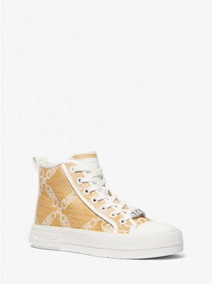 Michael Kors Evy Empire Logo Jacquard Straw High-Top Ženske Tenisice NAT/OPTICWHT | HR1982AHE