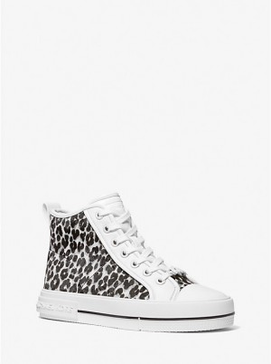 Michael Kors Evy Leopard Print Calf Hair High-Top Ženske Tenisice Crne | HR1985FDY