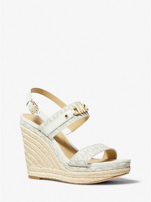 Michael Kors Farrah Signature Logo Wedge Ženske Sandale VANILLA | HR1863TCL