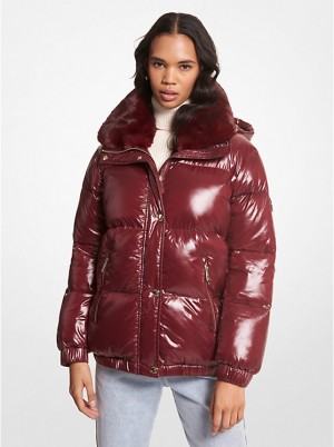 Michael Kors Faux Fur-Trim Quilted Nylon Puffer Ženske Jakna MERLOT | HR1373MQG