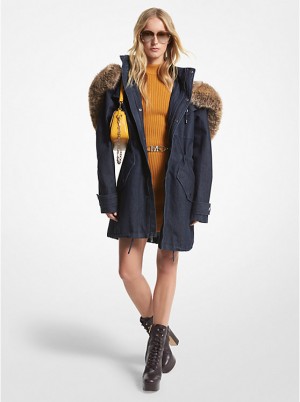 Michael Kors Faux Fur Trim Denim Anorak Ženske Jakna RINSE | HR1369CTA