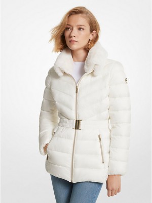 Michael Kors Faux Fur Trim Quilted Nylon Packable Puffer Ženske Jakna BONE | HR1370VRS