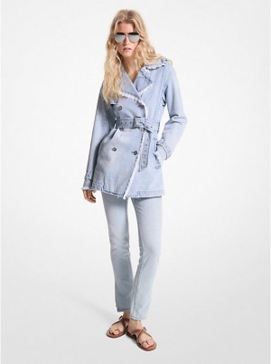 Michael Kors Frayed Denim Trench Coat Ženske Jakna Plave Svijetlo Plave | HR1378CTZ