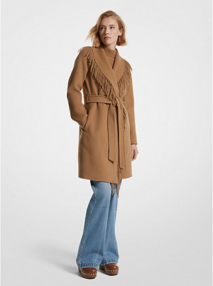 Michael Kors Fringe Wool Blend Belted Coat Ženske Jakna Tamno | HR1379XYX