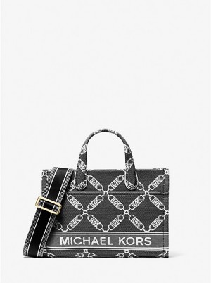 Michael Kors Gigi Small Empire Logo Jacquard Ženske Kurirska Torba BLACK/WHITE | HR1158LIH