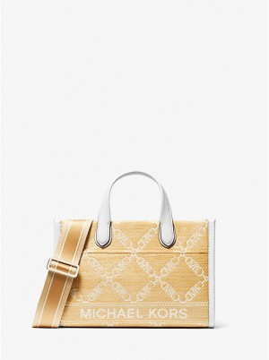 Michael Kors Gigi Small Empire Logo Jacquard Straw Ženske Kurirska Torba NAT/OPTICWHT | HR1159ZUJ