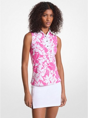 Michael Kors Golf Palm Print Tech Performance Sleeveless Ženske Polo Majica CERISE | HR1464DFN