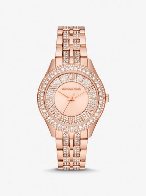 Michael Kors Harlowe Pavé Rose Gold-Tone Ženske Sat Roze Zlatne | HR1581MQU