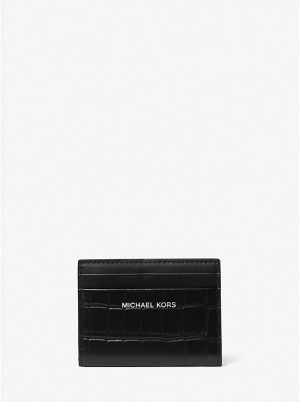 Michael Kors Hudson Crocodile Embossed Leather Bifold Muške Novčanik Crne | HR2159XYK