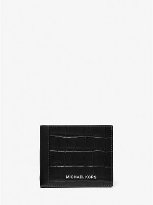 Michael Kors Hudson Crocodile Embossed Leather Billfold Muške Novčanik Crne | HR2160ZUL