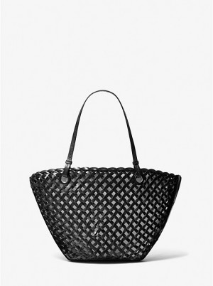 Michael Kors Isabella Medium Hand-Woven Leather Ženske Tote Crne | HR1257FDU