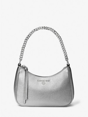 Michael Kors Jet Set Charm Small Metallic Leather Pochette Ženske Torba preko Ramena Srebrne | HR1215BEL