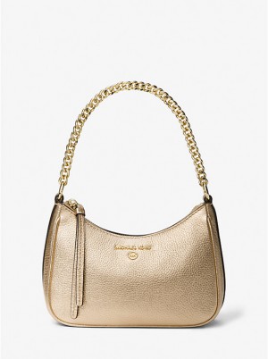 Michael Kors Jet Set Charm Small Metallic Pebbled Leather Pochette Ženske Torba preko Ramena Zlatne | HR1216NWZ