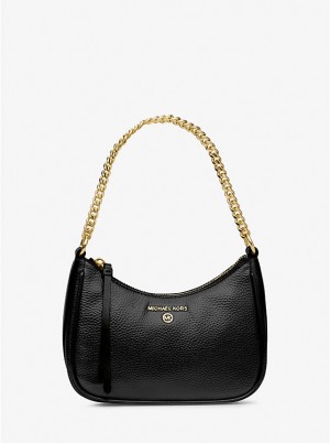 Michael Kors Jet Set Charm Small Pebbled Leather Pochette Ženske Torba preko Ramena Crne | HR1217MQX