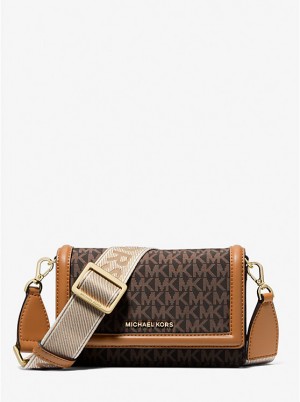 Michael Kors Jet Set Small Logo Print Woven Smartphone Ženske Crossbody Torba BRN/ACORN | HR1098AHP