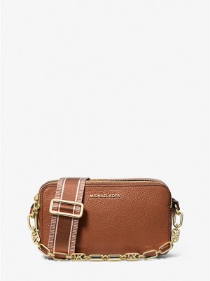 Michael Kors Jet Set Small Pebbled Leather Double Zip Camera Ženske Crossbody Torba LUGGAGE | HR1102GSF