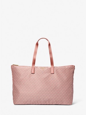 Michael Kors Jet Set Travel Large Signature Logo Print Woven Ženske Tote Roze | HR1258GHR