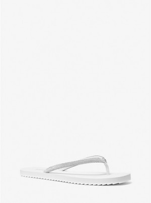 Michael Kors Jinx Crystal-Embellished Flip Flop Ženske Sandale Bijele | HR1886LIG