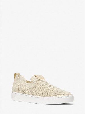 Michael Kors Juno Metallic Stretch Knit Slip-On Ženske Tenisice Zlatne | HR1996NWJ