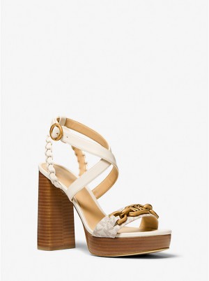 Michael Kors Kailey Embellished Logo and Leather Platform Ženske Sandale VANILLA | HR1897VRM