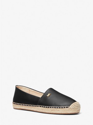 Michael Kors Kendrick Leather Slip-On Espadrille Ženske Ravne Cipele Crne | HR1692ZUP