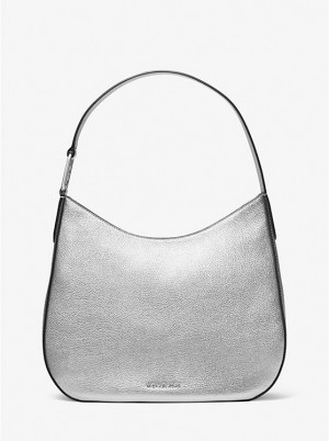 Michael Kors Kensington Large Metallic Leather Hobo Ženske Torba preko Ramena Srebrne | HR1222CTM